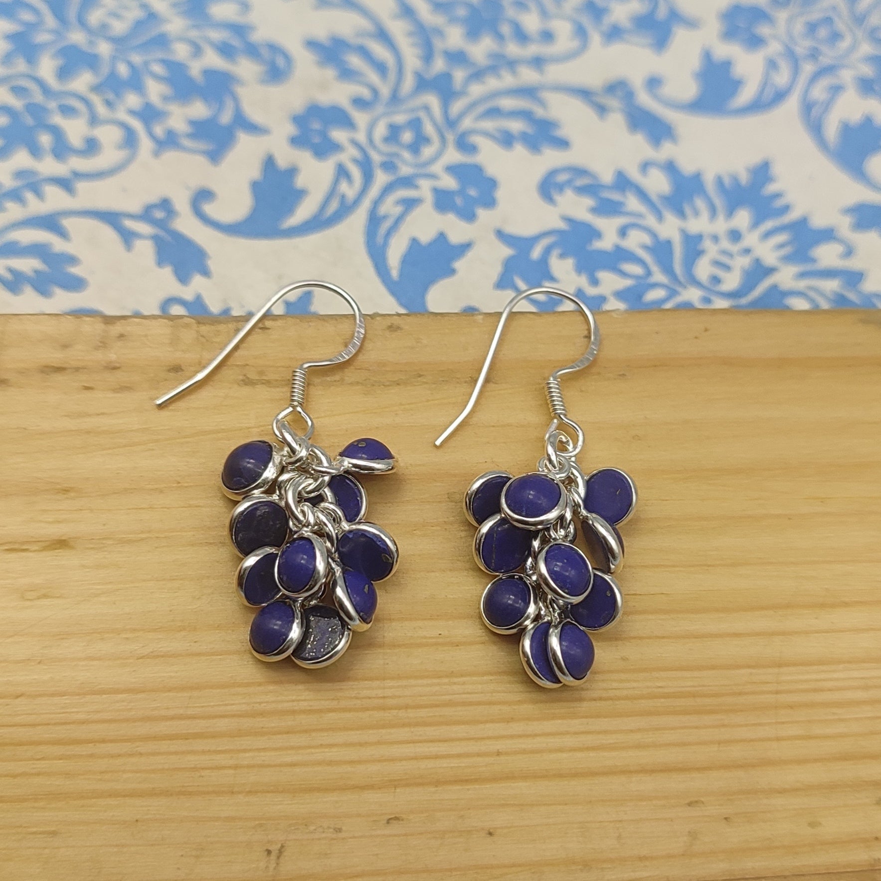 Dainty Lapis Lazuli  Gemstone Earrings – 925 Silver Minimal Round Style