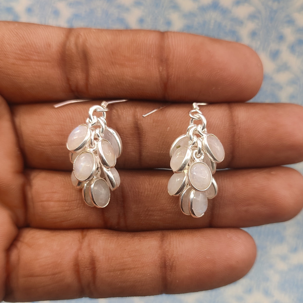 Delicate Sterling Silver Oval Moonstone Earrings - Minimal Design