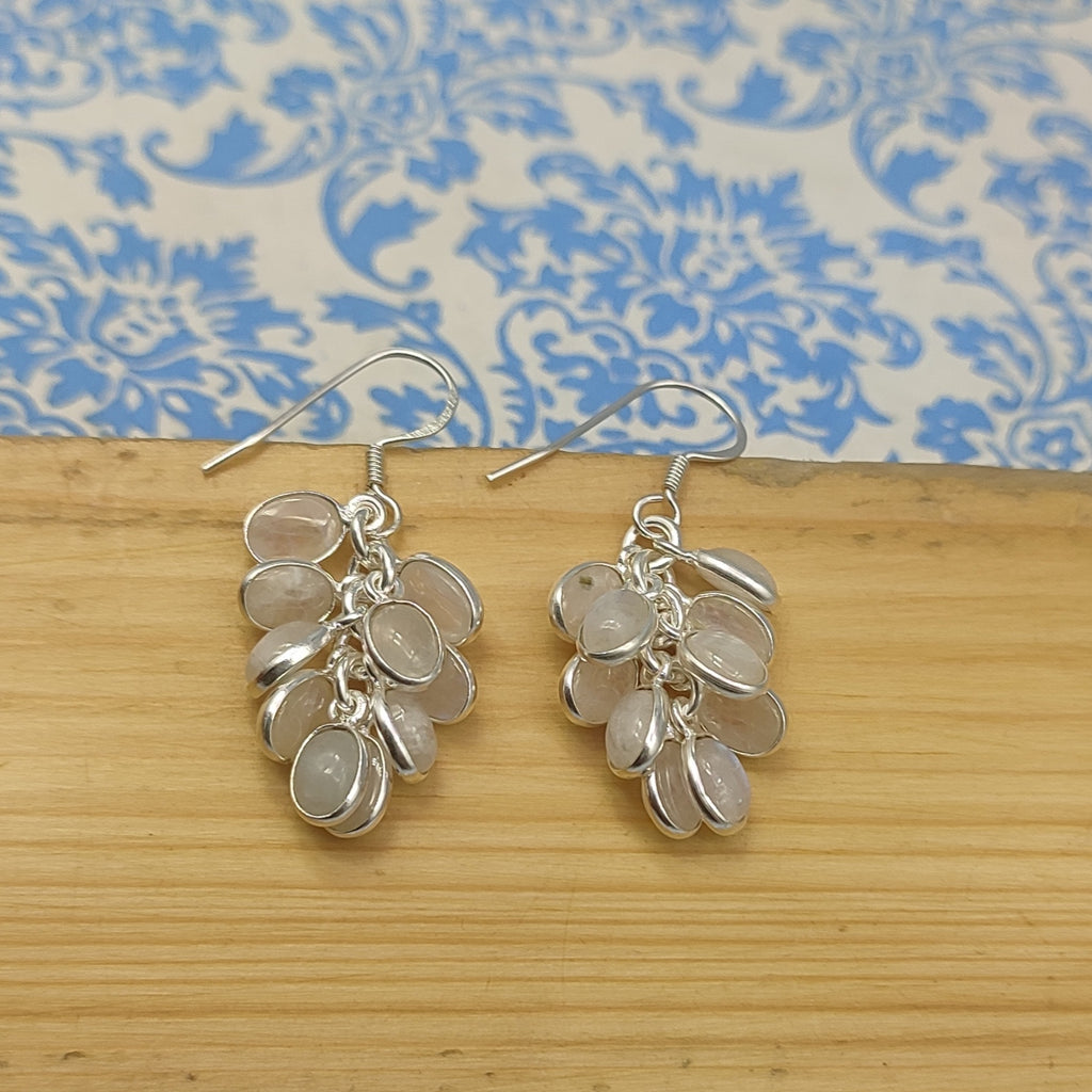 Delicate Sterling Silver Oval Moonstone Earrings - Minimal Design