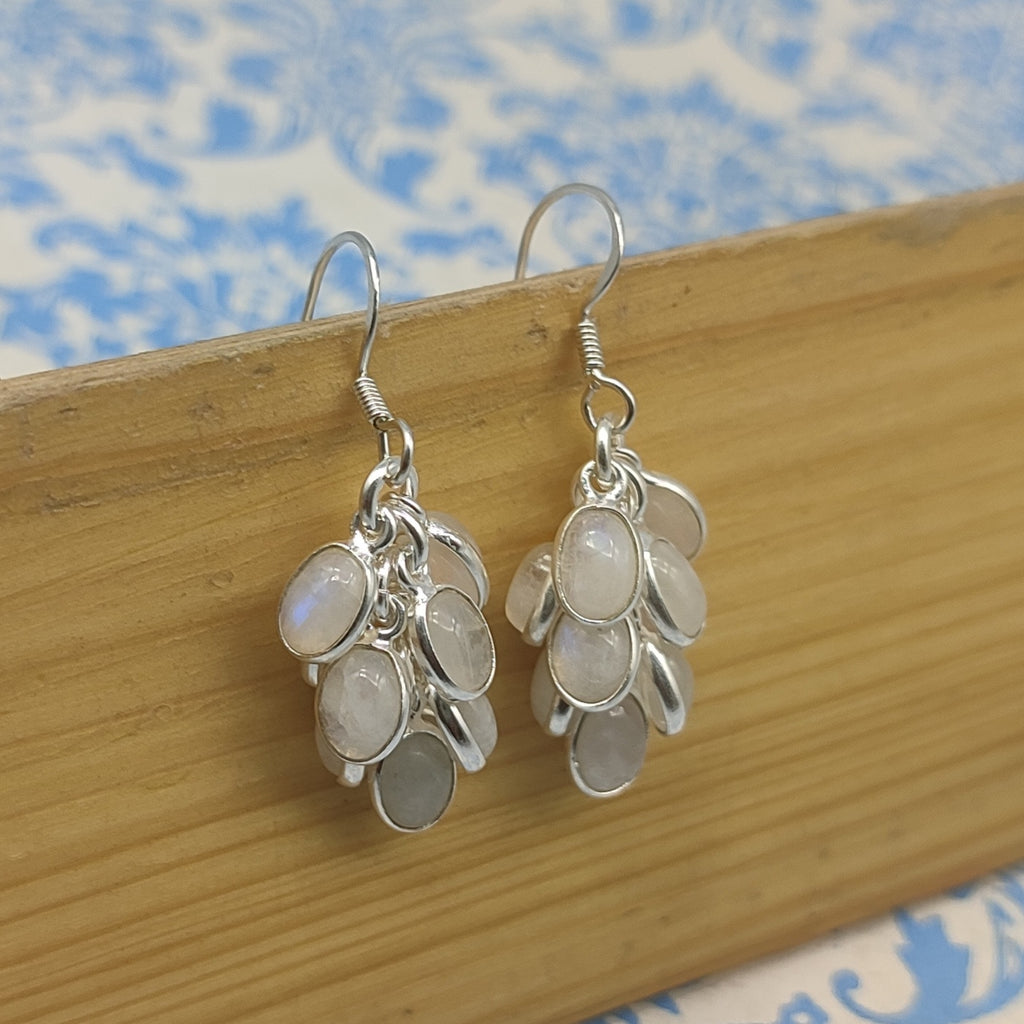 Delicate Sterling Silver Oval Moonstone Earrings - Minimal Design