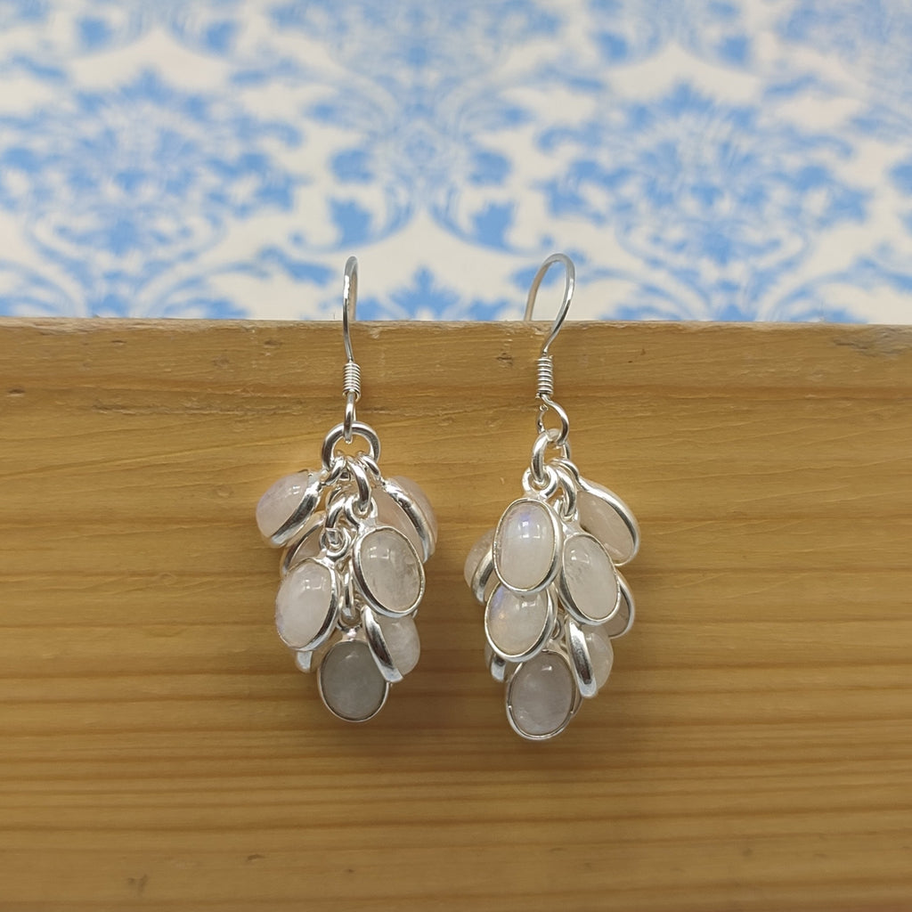 Delicate Sterling Silver Oval Moonstone Earrings - Minimal Design