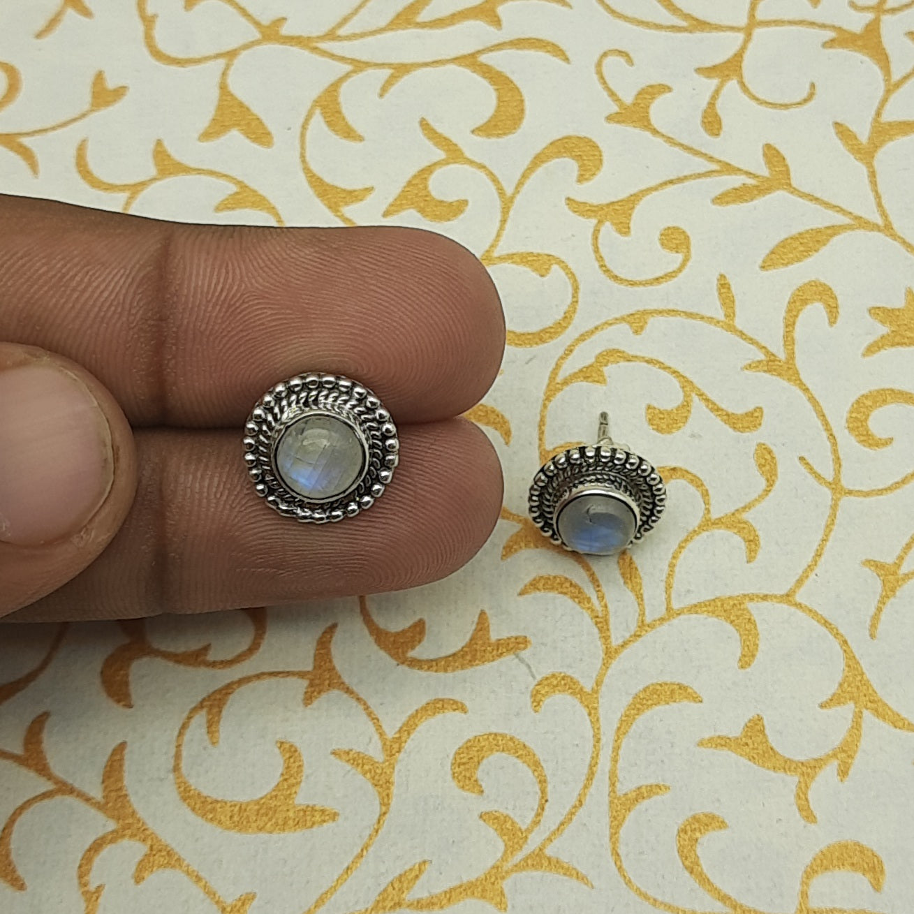 925 Sterling Silver Round  Moonstone Earrings - Elegant Design
