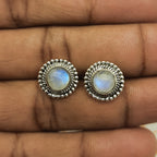 925 Sterling Silver Round  Moonstone Earrings - Elegant Design