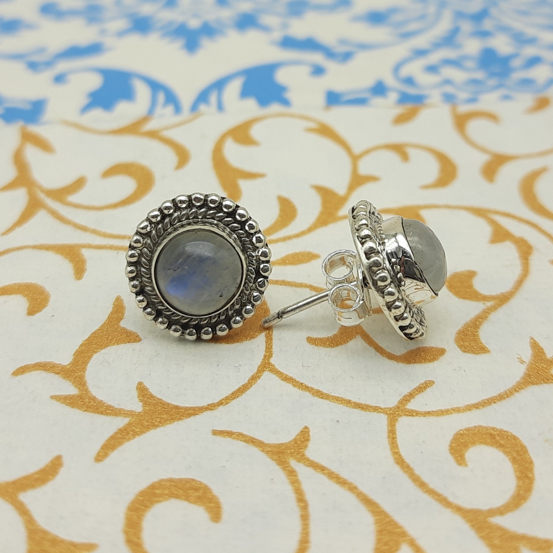 925 Sterling Silver Round  Moonstone Earrings - Elegant Design