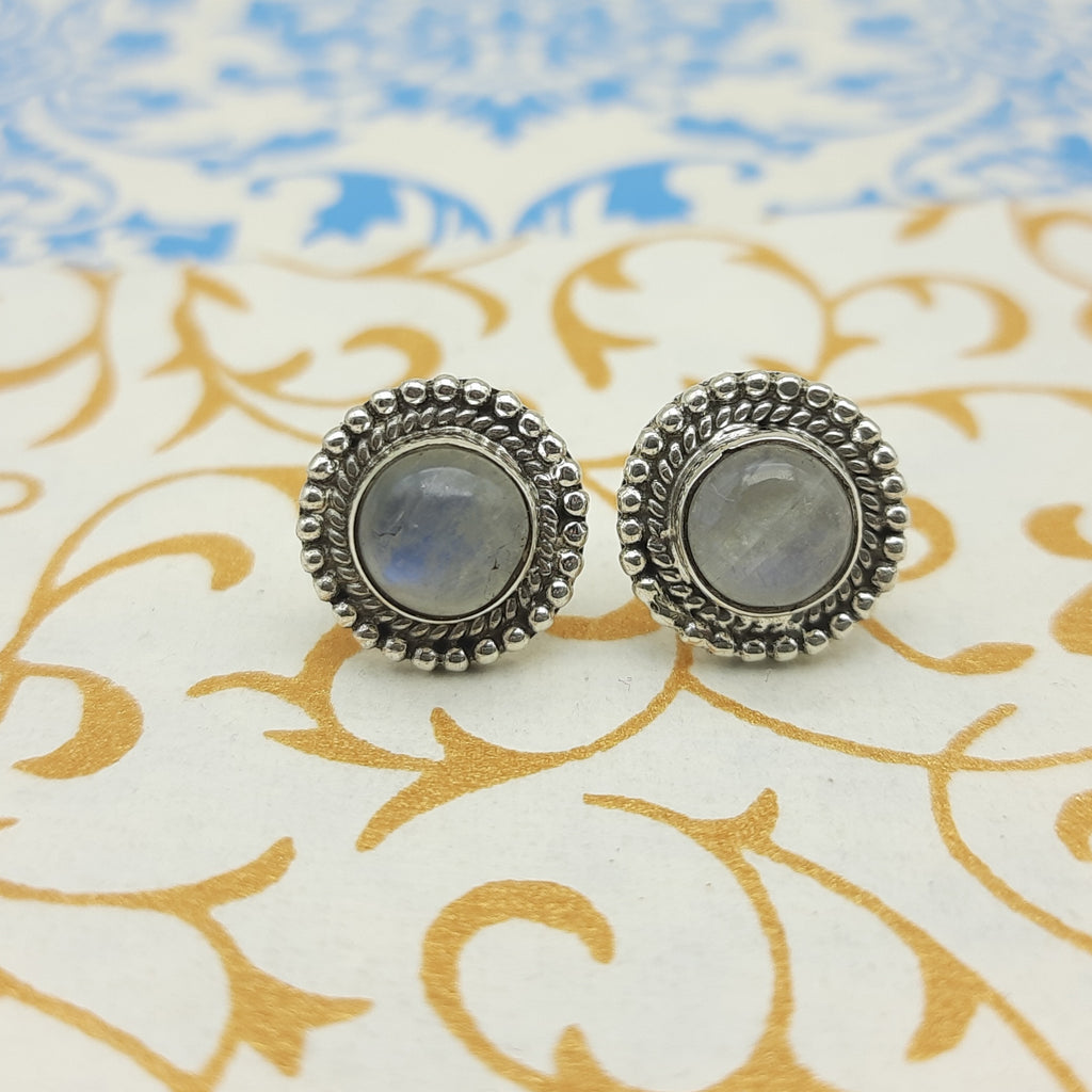 925 Sterling Silver Round  Moonstone Earrings - Elegant Design