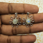 Natural Moonstone Round Earrings – 925 Sterling Silver Boho Jewelry
