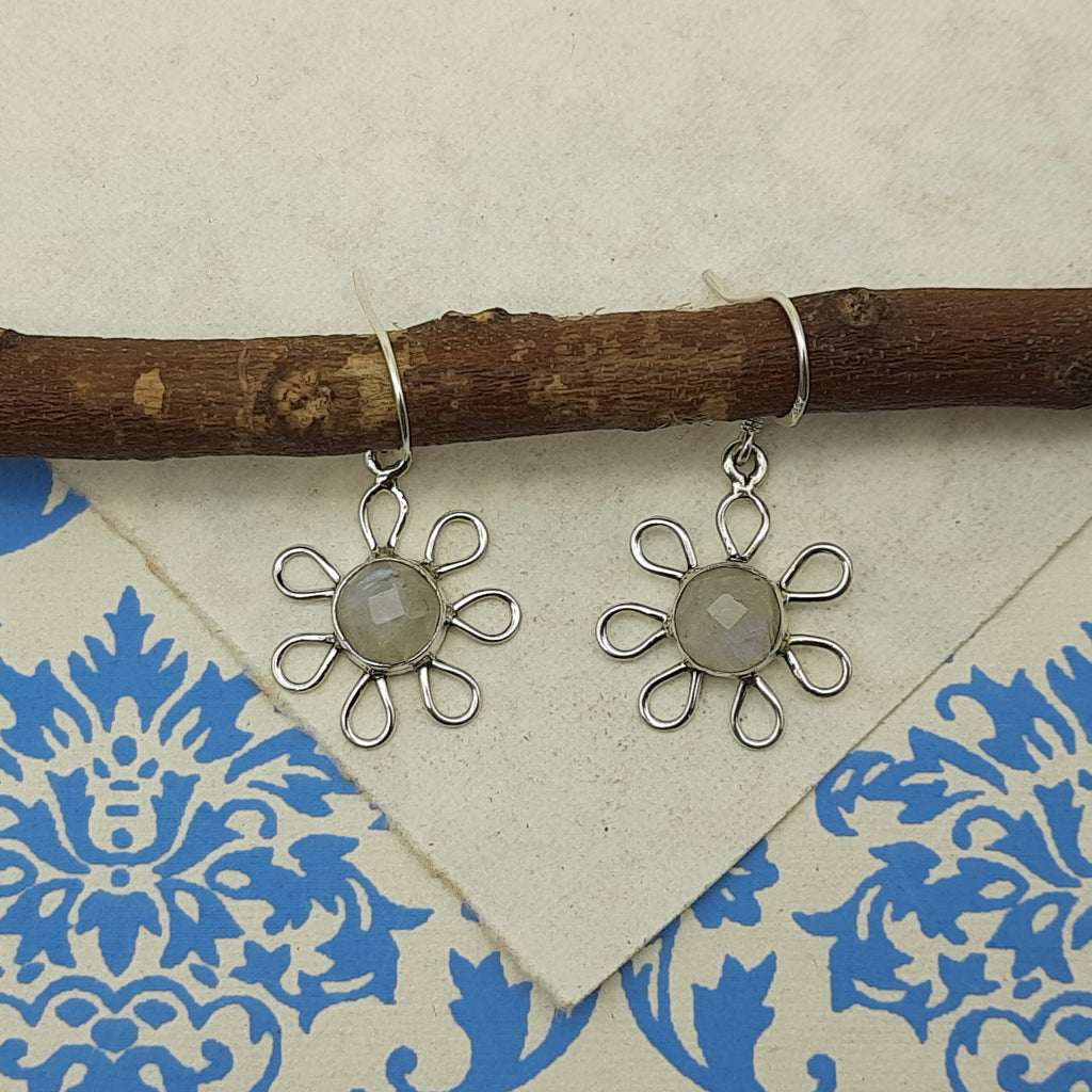 Natural Moonstone Round Earrings – 925 Sterling Silver Boho Jewelry