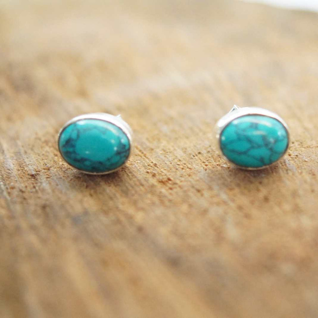 Handmade Turquoise Sterling Silver Small Stud Earrings
