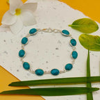 925 Silver Turquoise Oval Cabochon Bracelet – Handmade Natural Gemstone Jewelry