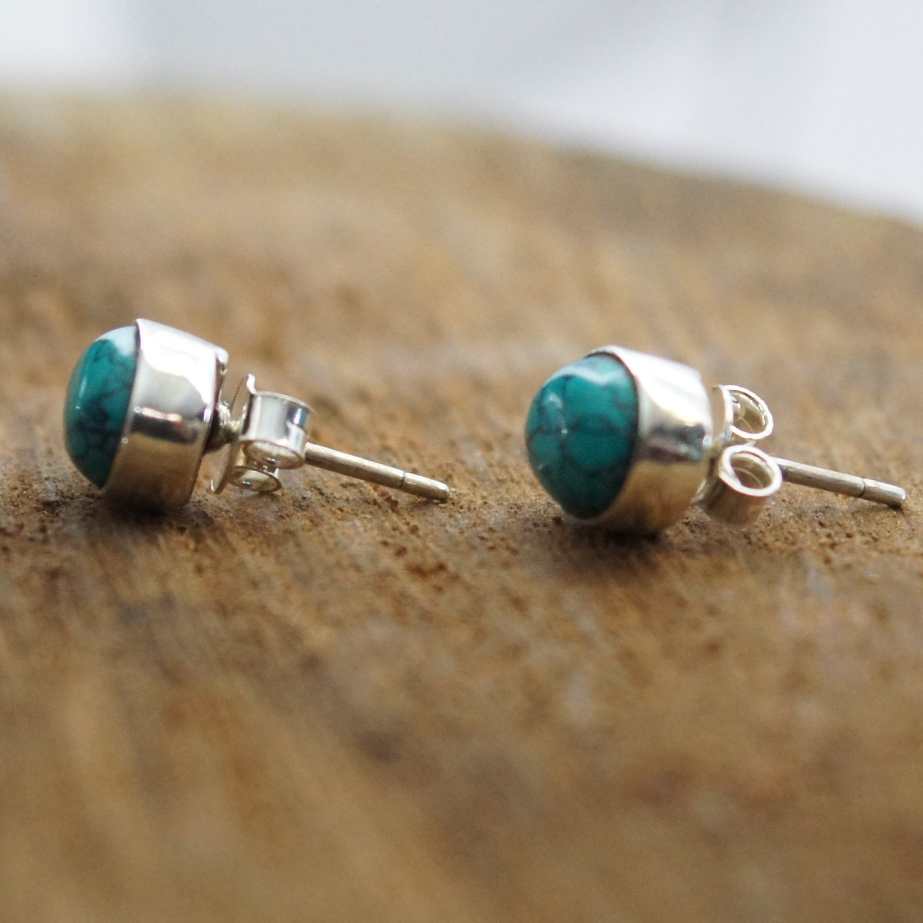 Handmade Turquoise Sterling Silver Small Stud Earrings