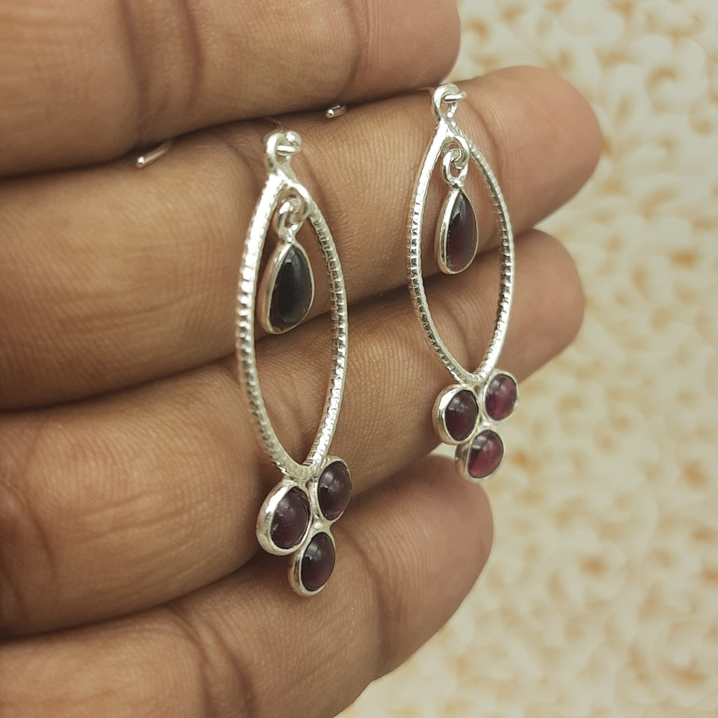 Elegant Garnet Drop Earrings – Lightweight Sterling Silver Design