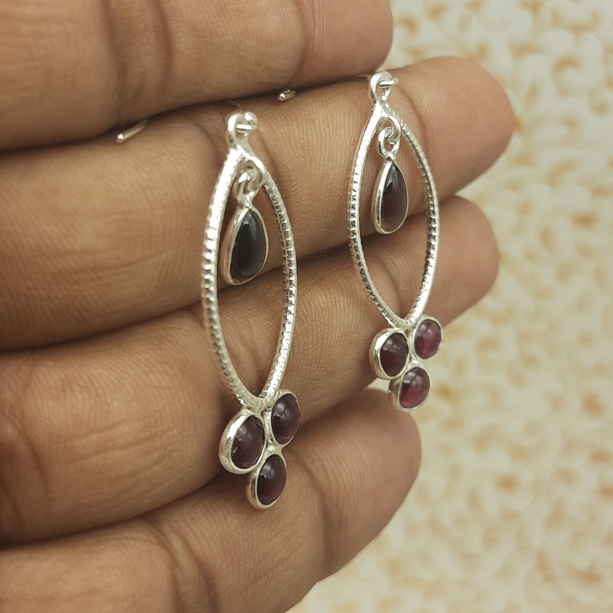 Elegant Garnet Drop Earrings – Lightweight Sterling Silver Design