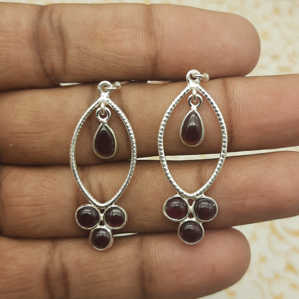 Elegant Garnet Drop Earrings – Lightweight Sterling Silver Design