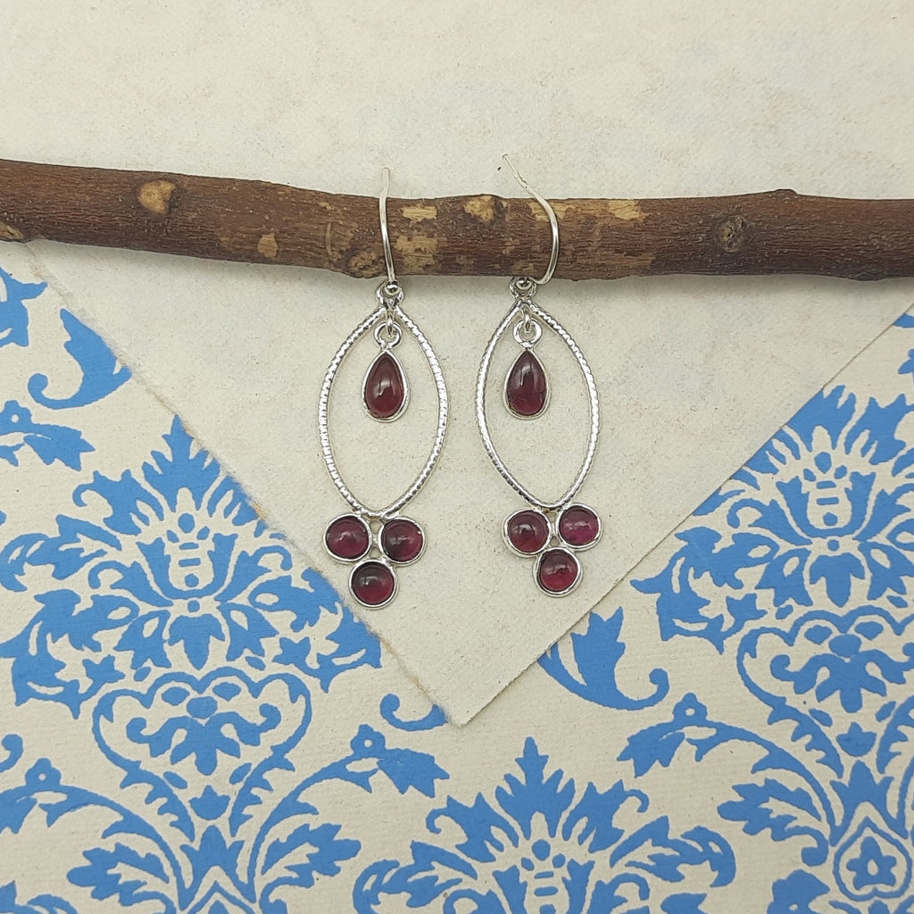 Elegant Garnet Drop Earrings – Lightweight Sterling Silver Design