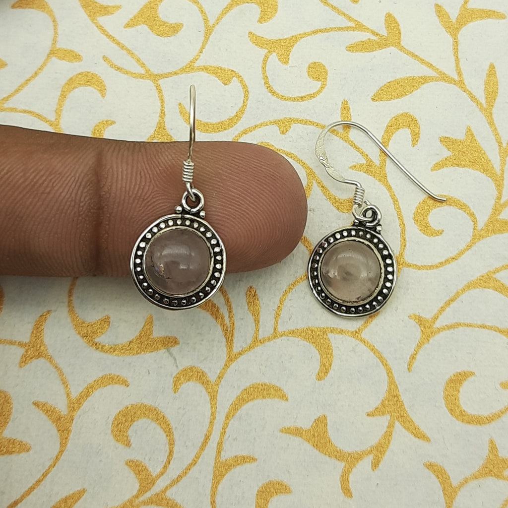 925 Sterling Silver Rose Quartz Earrings – Dainty Minimal Round Jewelry