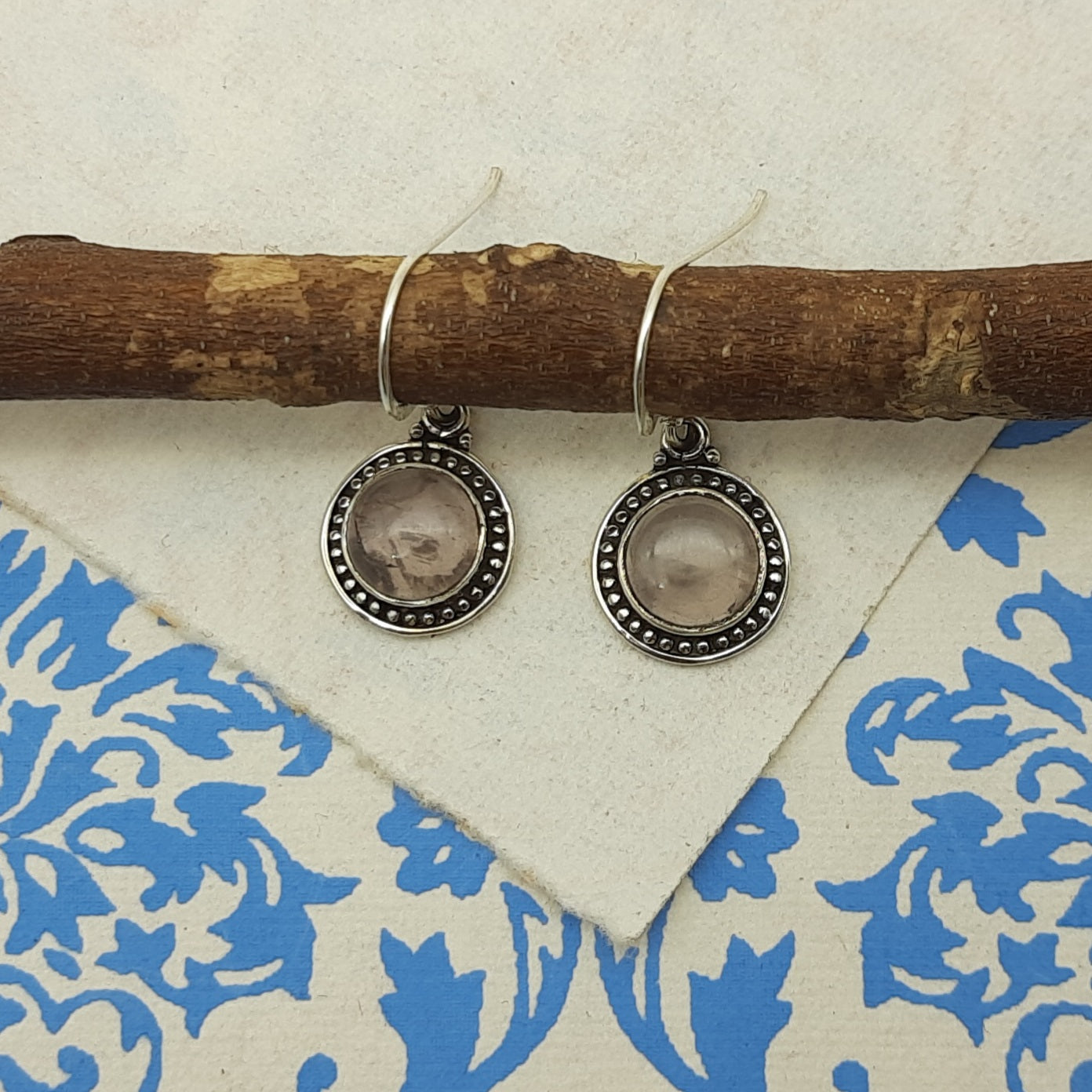 925 Sterling Silver Rose Quartz Earrings – Dainty Minimal Round Jewelry