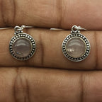 925 Sterling Silver Rose Quartz Earrings – Dainty Minimal Round Jewelry