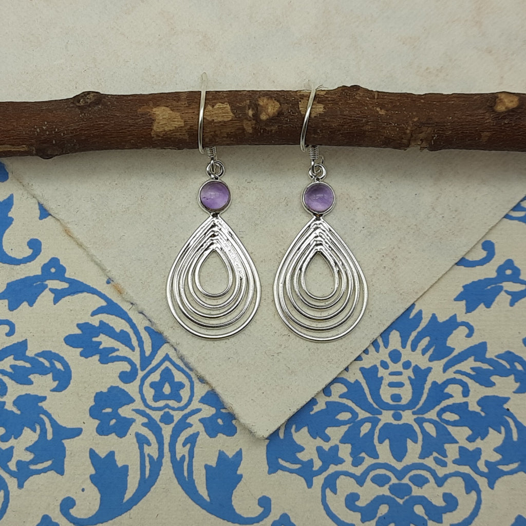 Amethyst Round Dangle Earrings in 925 Sterling Silver