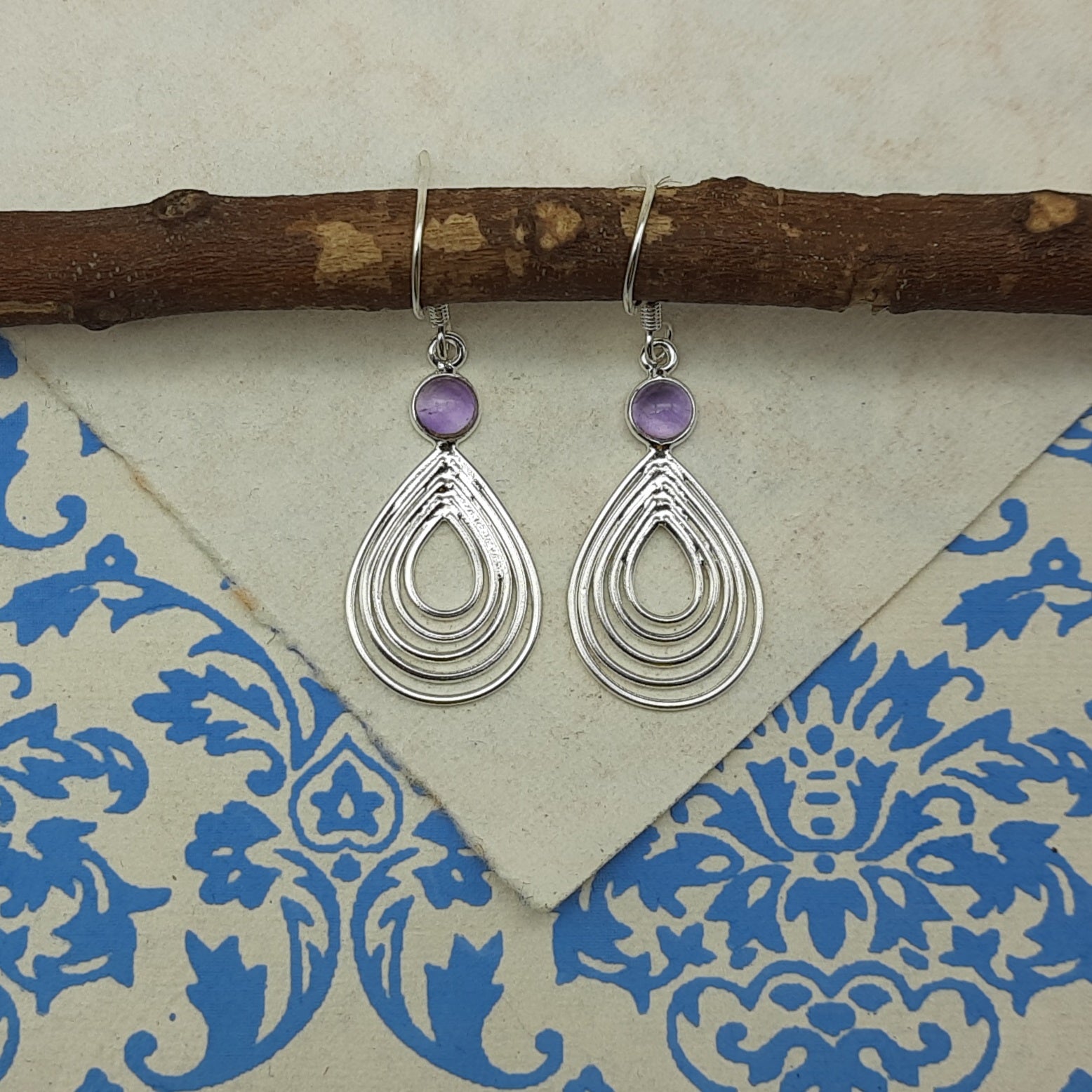 Amethyst Round Dangle Earrings in 925 Sterling Silver