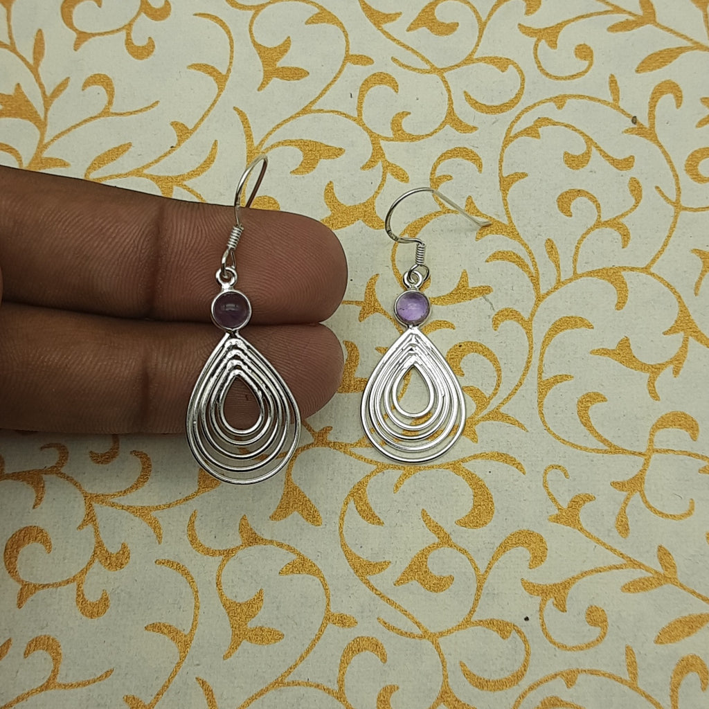 Amethyst Round Dangle Earrings in 925 Sterling Silver