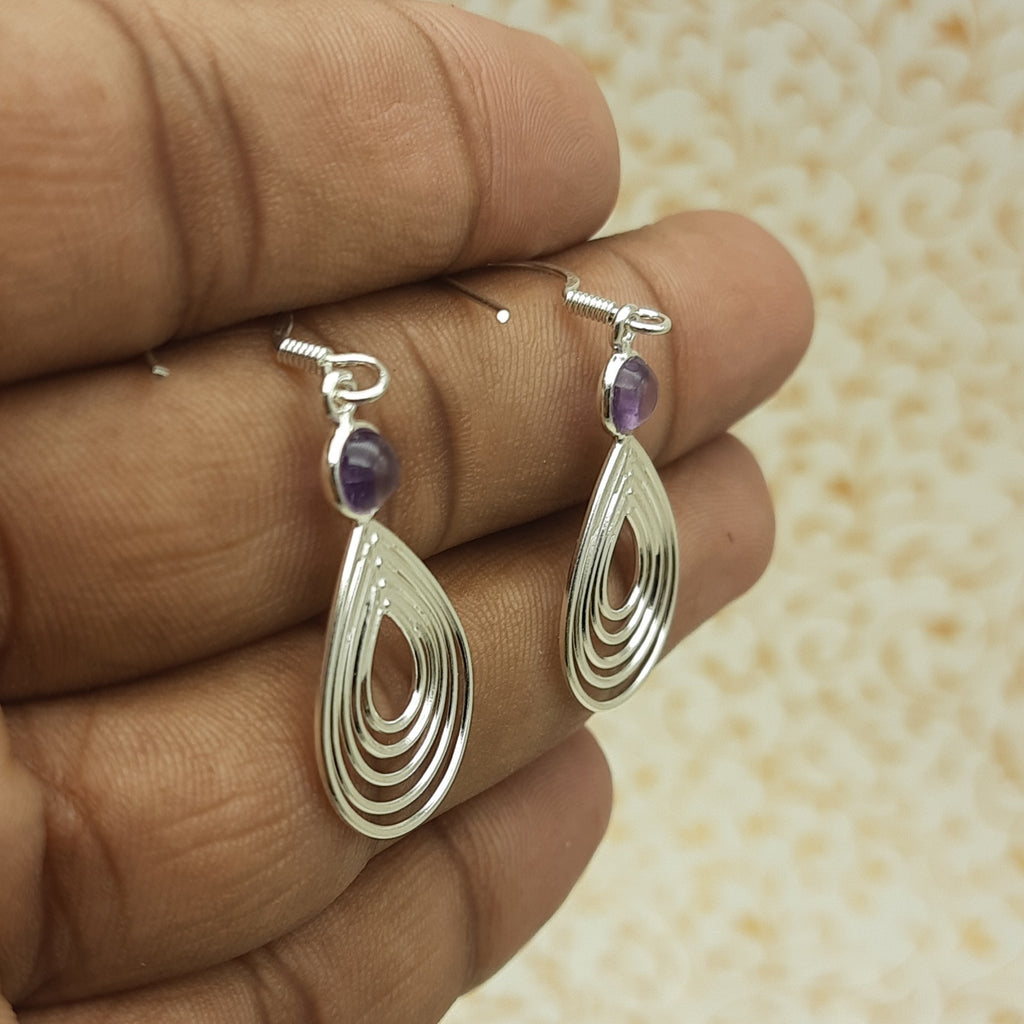 Amethyst Round Dangle Earrings in 925 Sterling Silver