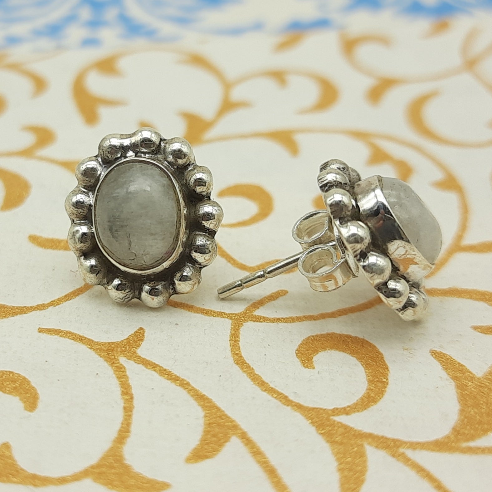 Sterling Silver Minimalist Moonstone Oval Earrings