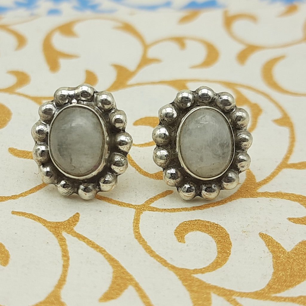 Sterling Silver Minimalist Moonstone Oval Earrings