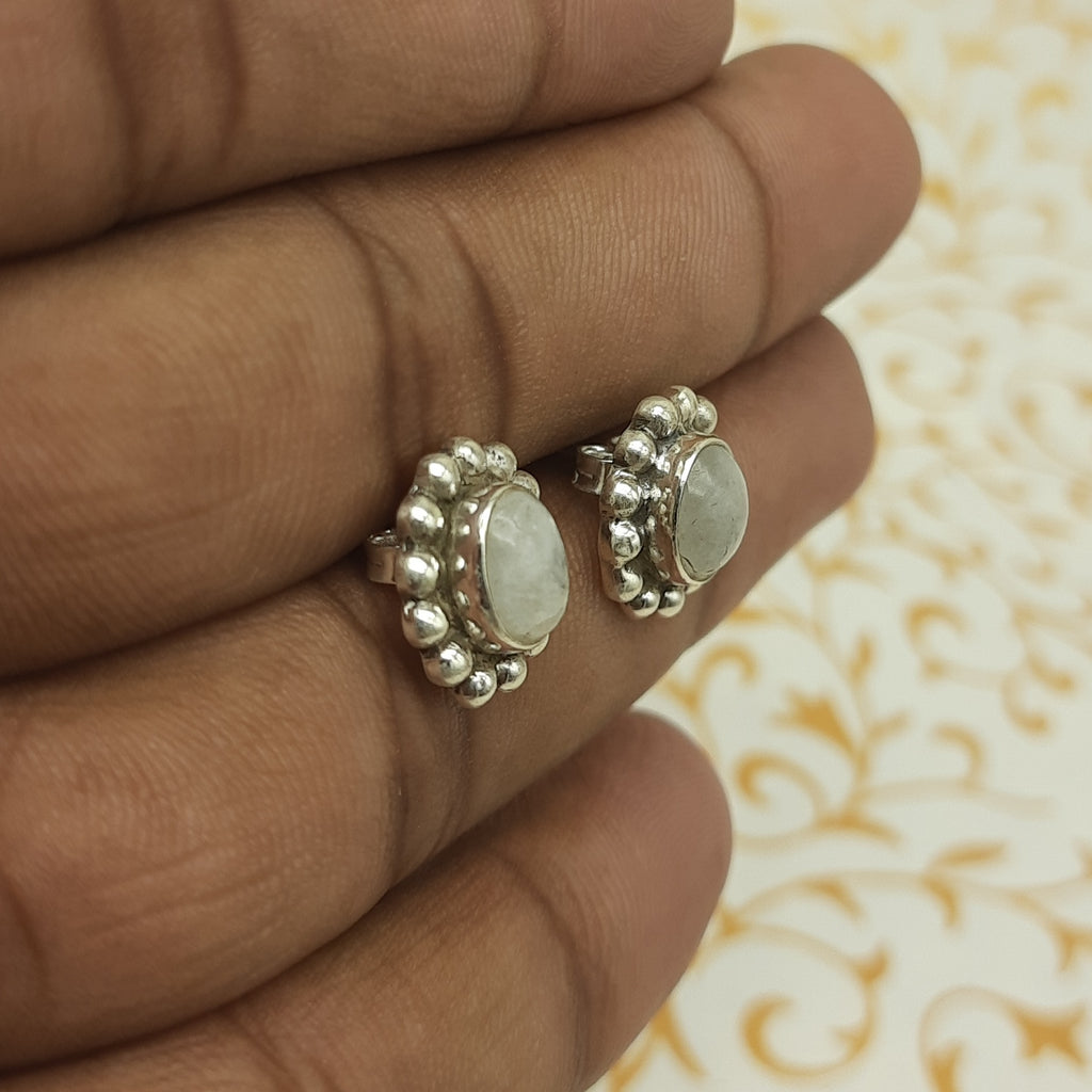Sterling Silver Minimalist Moonstone Oval Earrings