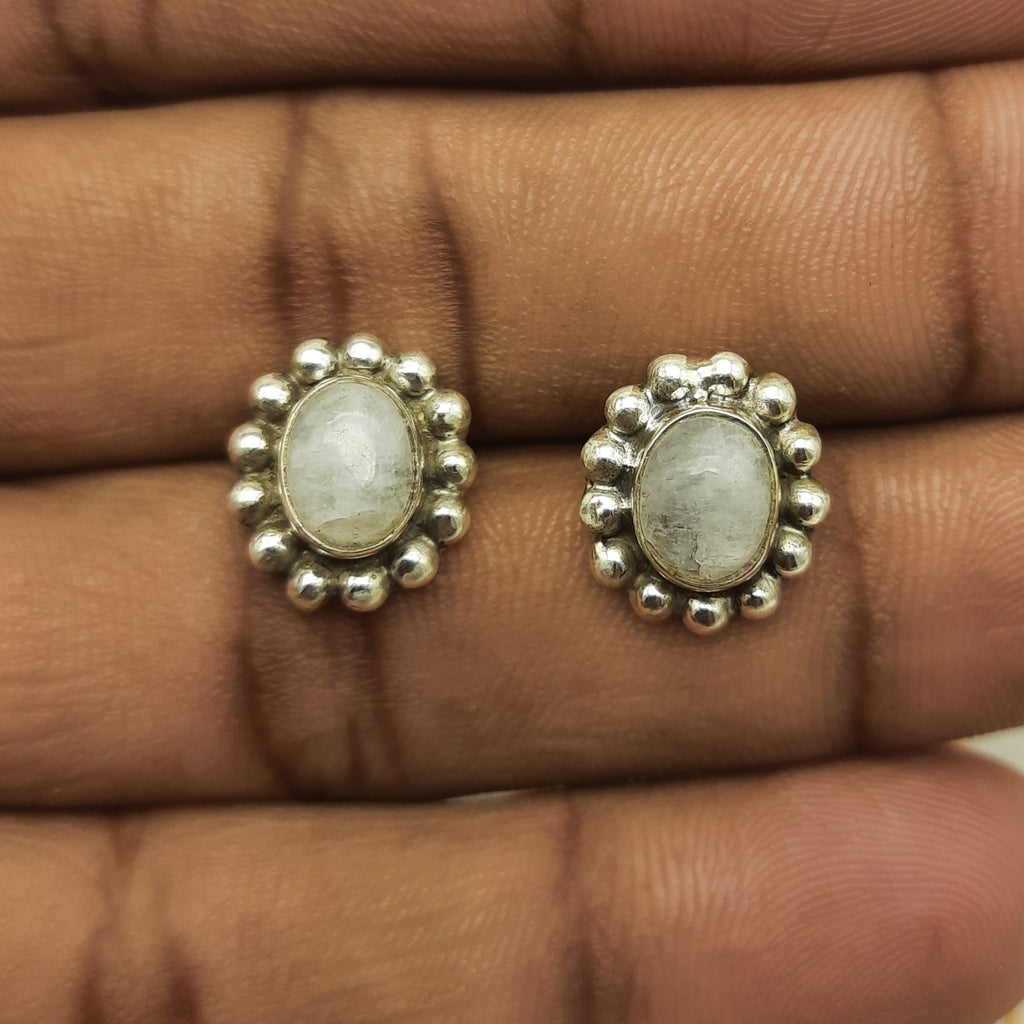 Sterling Silver Minimalist Moonstone Oval Earrings