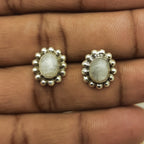 Sterling Silver Minimalist Moonstone Oval Earrings