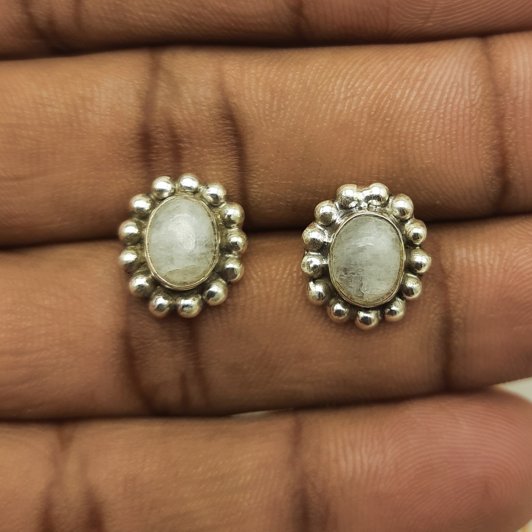 Sterling Silver Minimalist Moonstone Oval Earrings