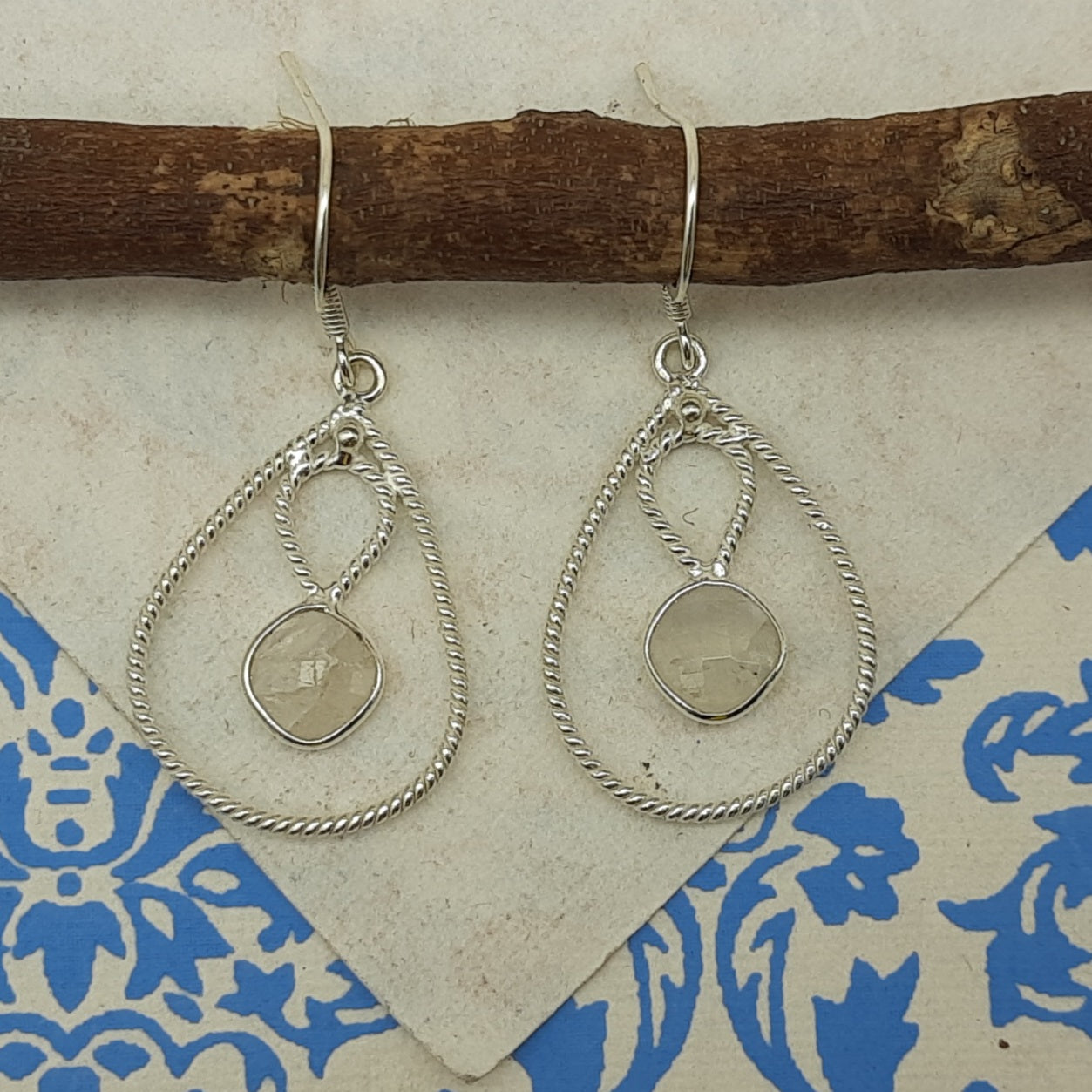 925 Silver Minimalist Moonstone Cushion Earrings