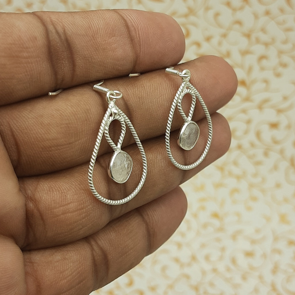 925 Silver Minimalist Moonstone Cushion Earrings