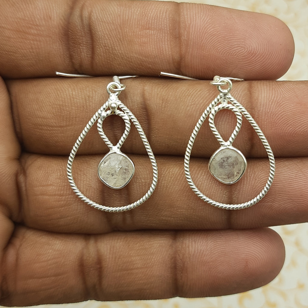 925 Silver Minimalist Moonstone Cushion Earrings