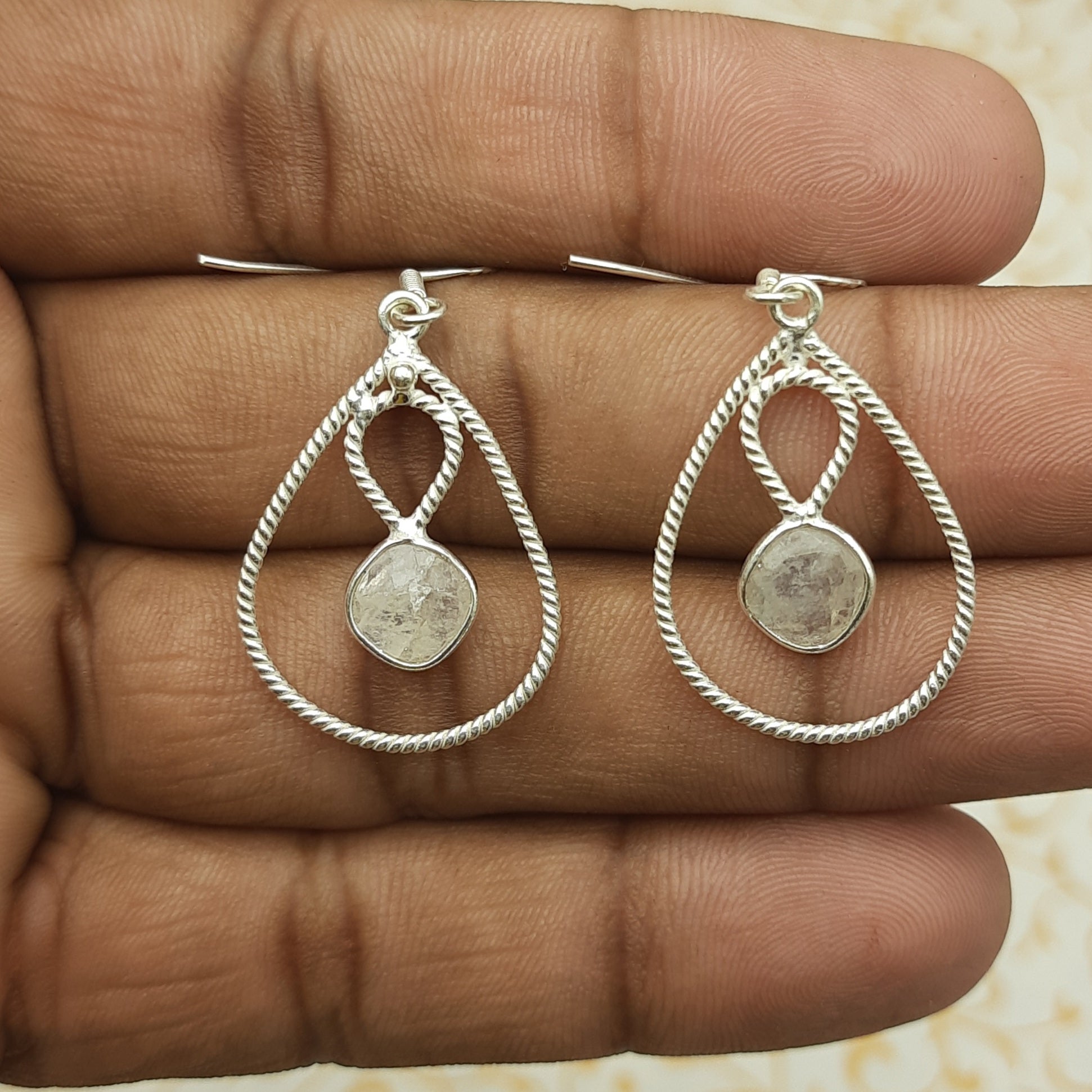 925 Silver Minimalist Moonstone Cushion Earrings