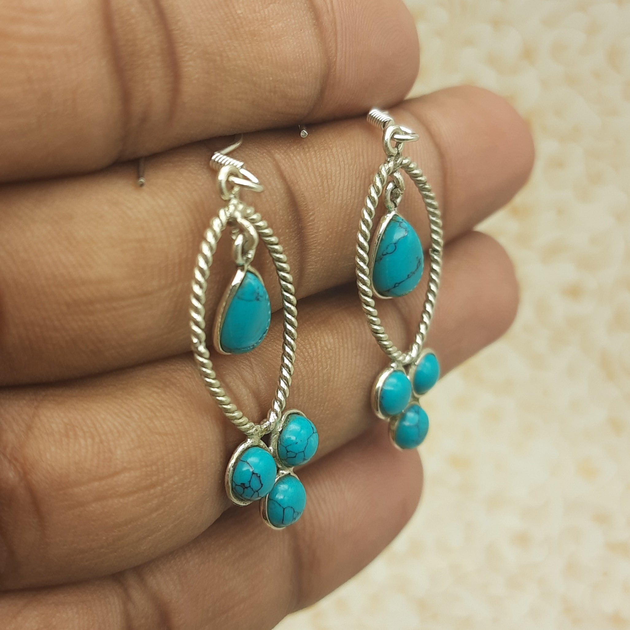 Turquoise Gemstone Round & Drop Earrings – Minimal Handmade Silver Jewelry