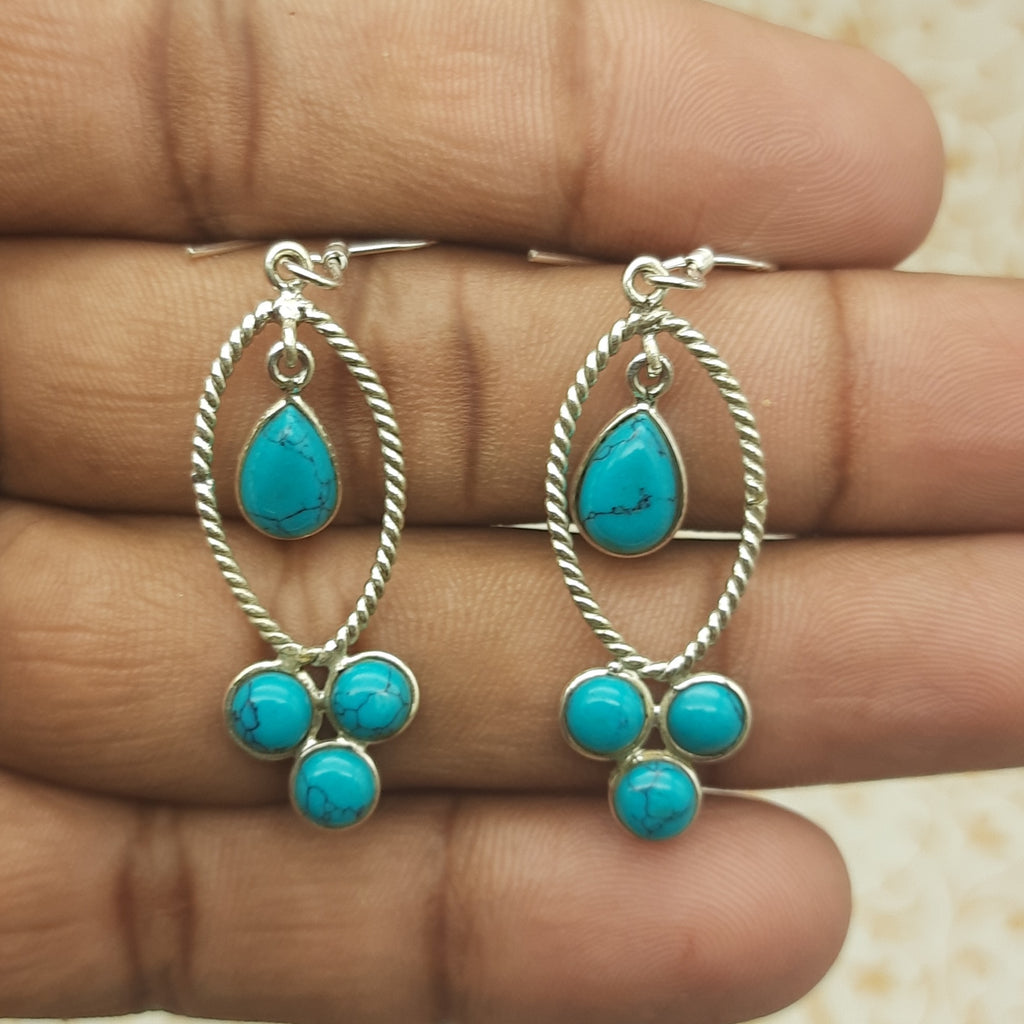 Turquoise Gemstone Round & Drop Earrings – Minimal Handmade Silver Jewelry