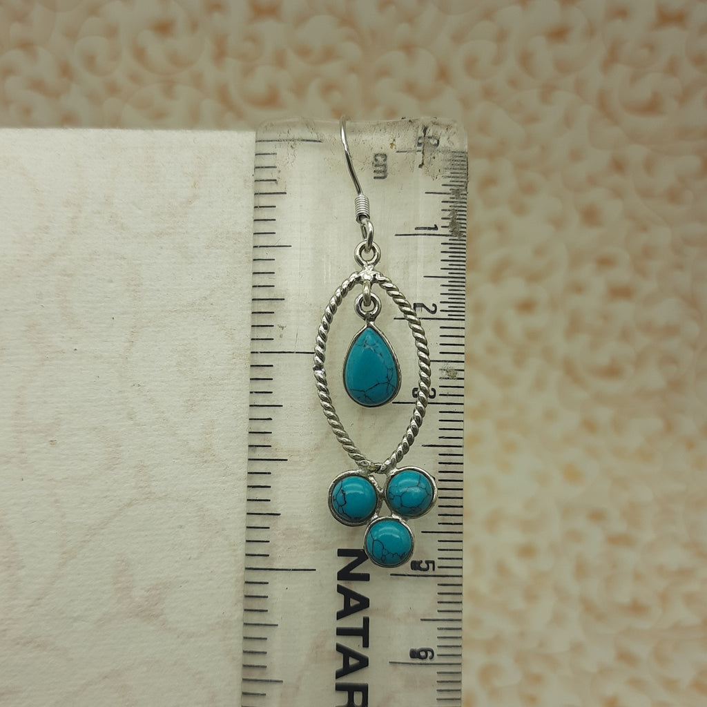 Turquoise Gemstone Round & Drop Earrings – Minimal Handmade Silver Jewelry