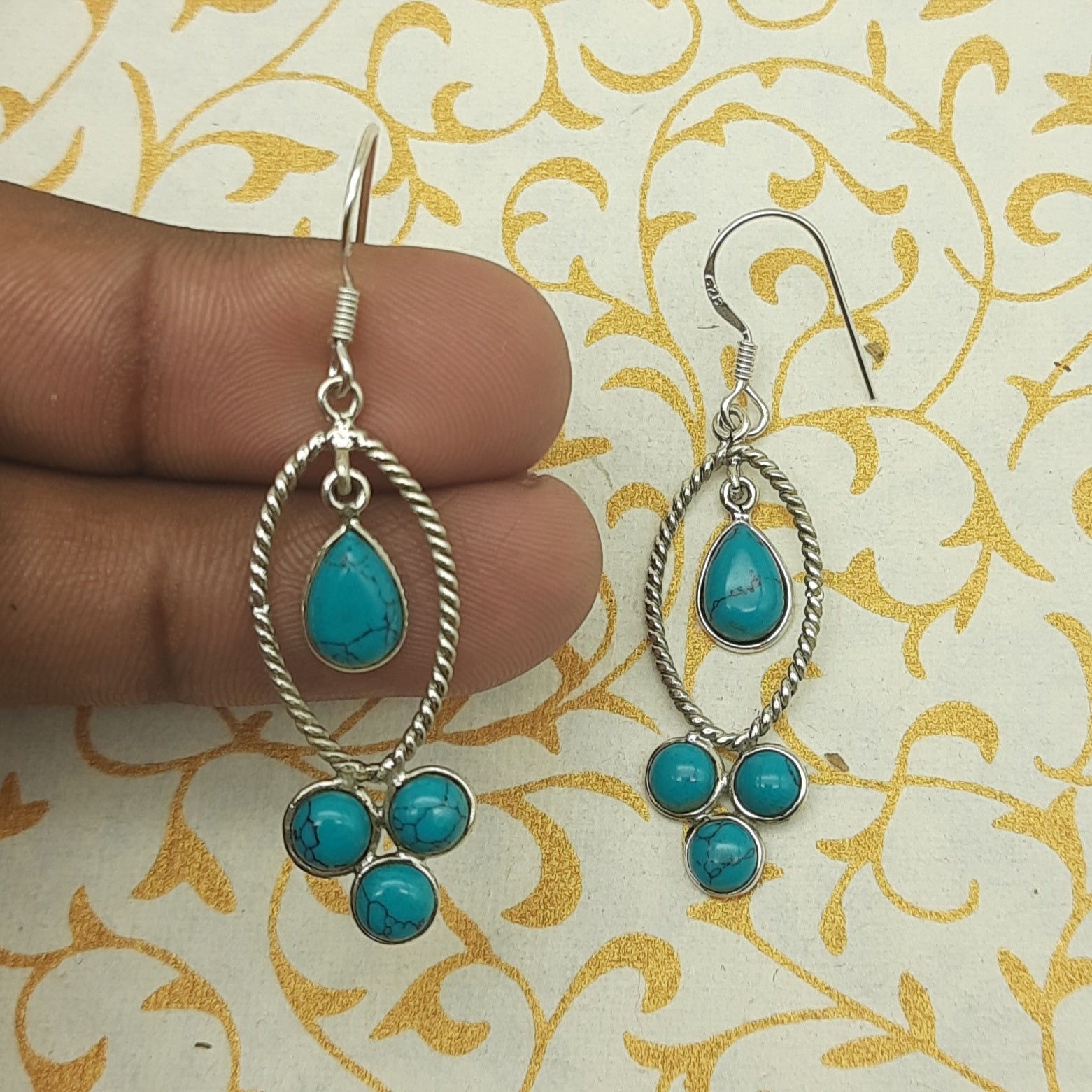 Turquoise Gemstone Round & Drop Earrings – Minimal Handmade Silver Jewelry