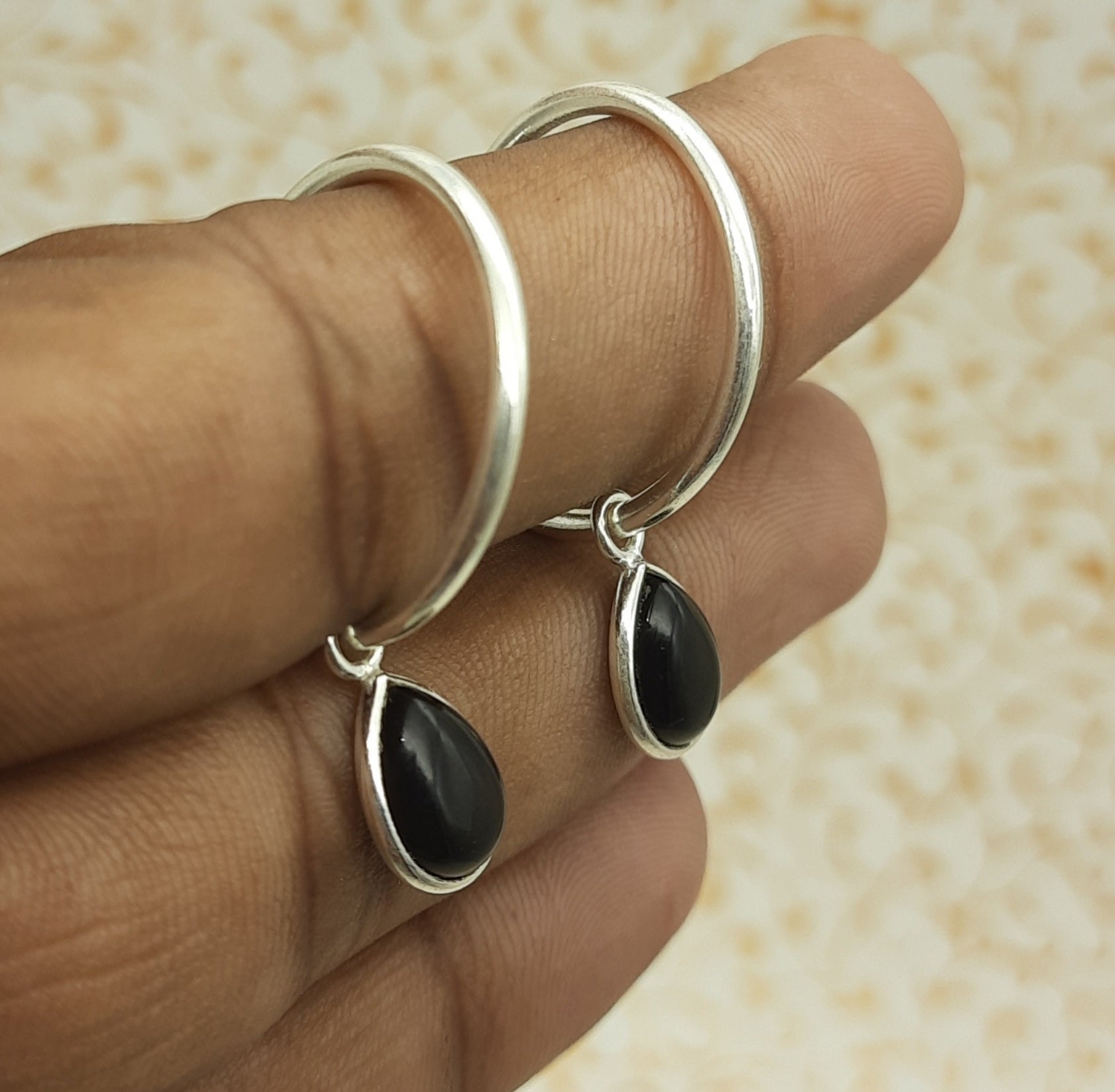 Drop Gmestone Black Onyx Dangle Earrings – Boho Statement Style