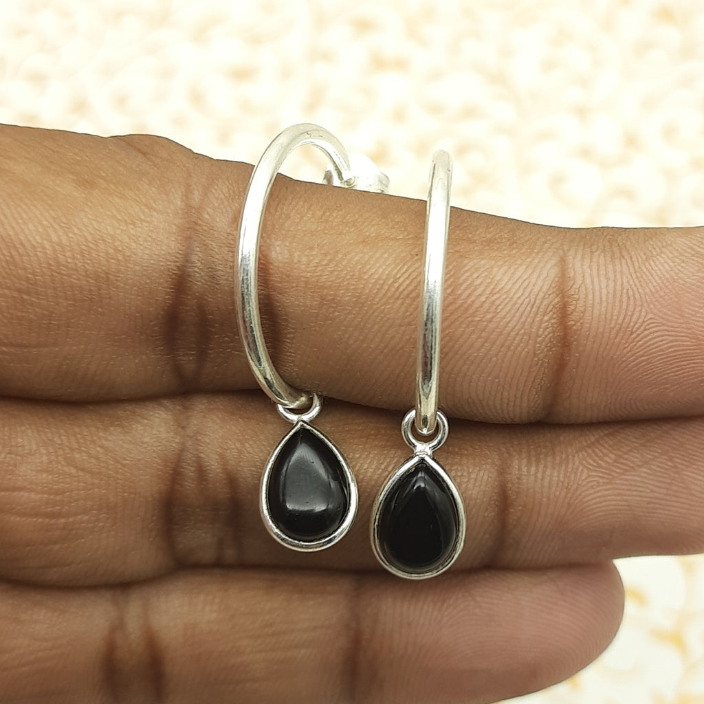 Drop Gmestone Black Onyx Dangle Earrings – Boho Statement Style