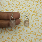 925 Sterling Silver Rose Quartz Cabochon Long Oval Shape Earring