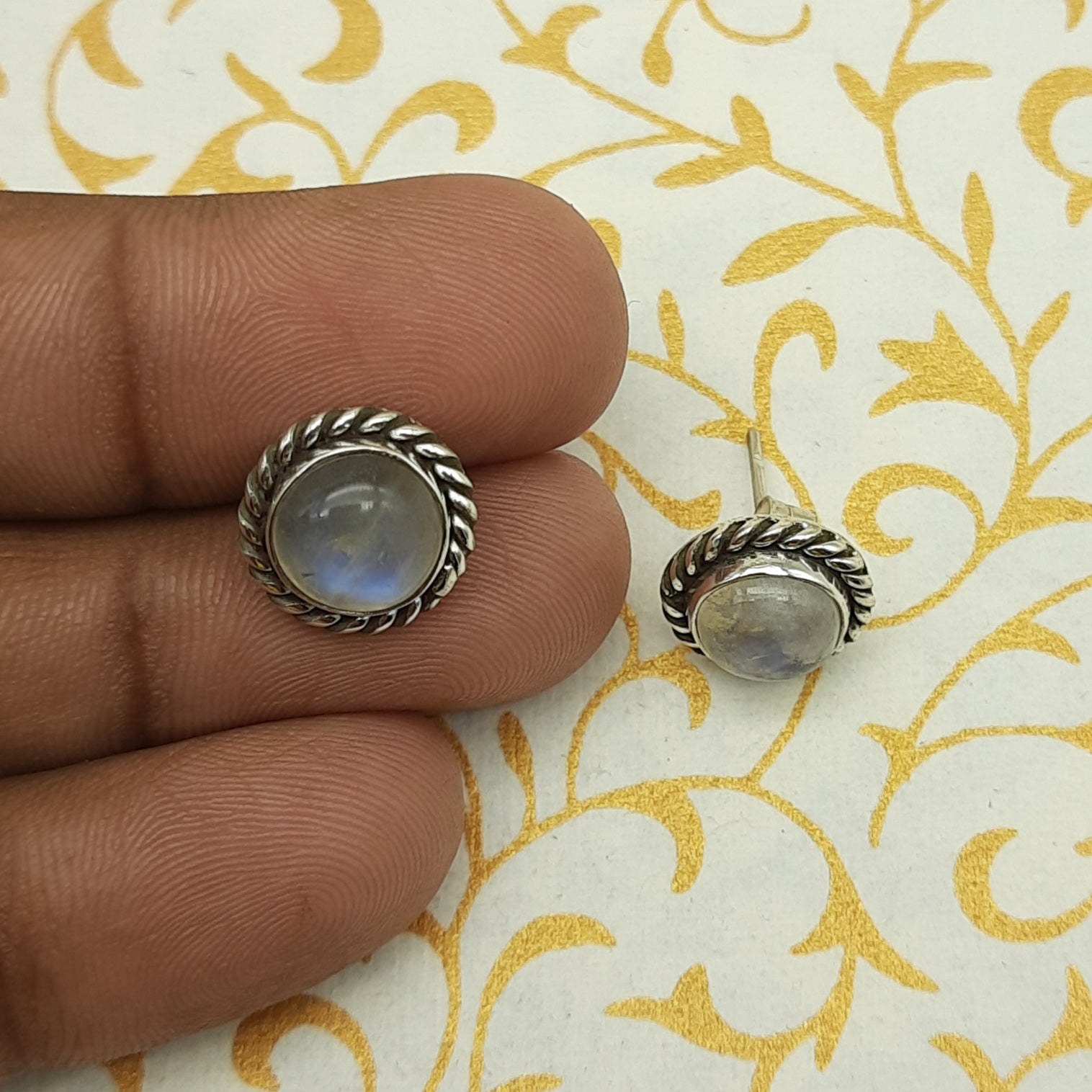 Natural Moonstone Round Earrings – 925 Sterling Silver Boho Jewelry