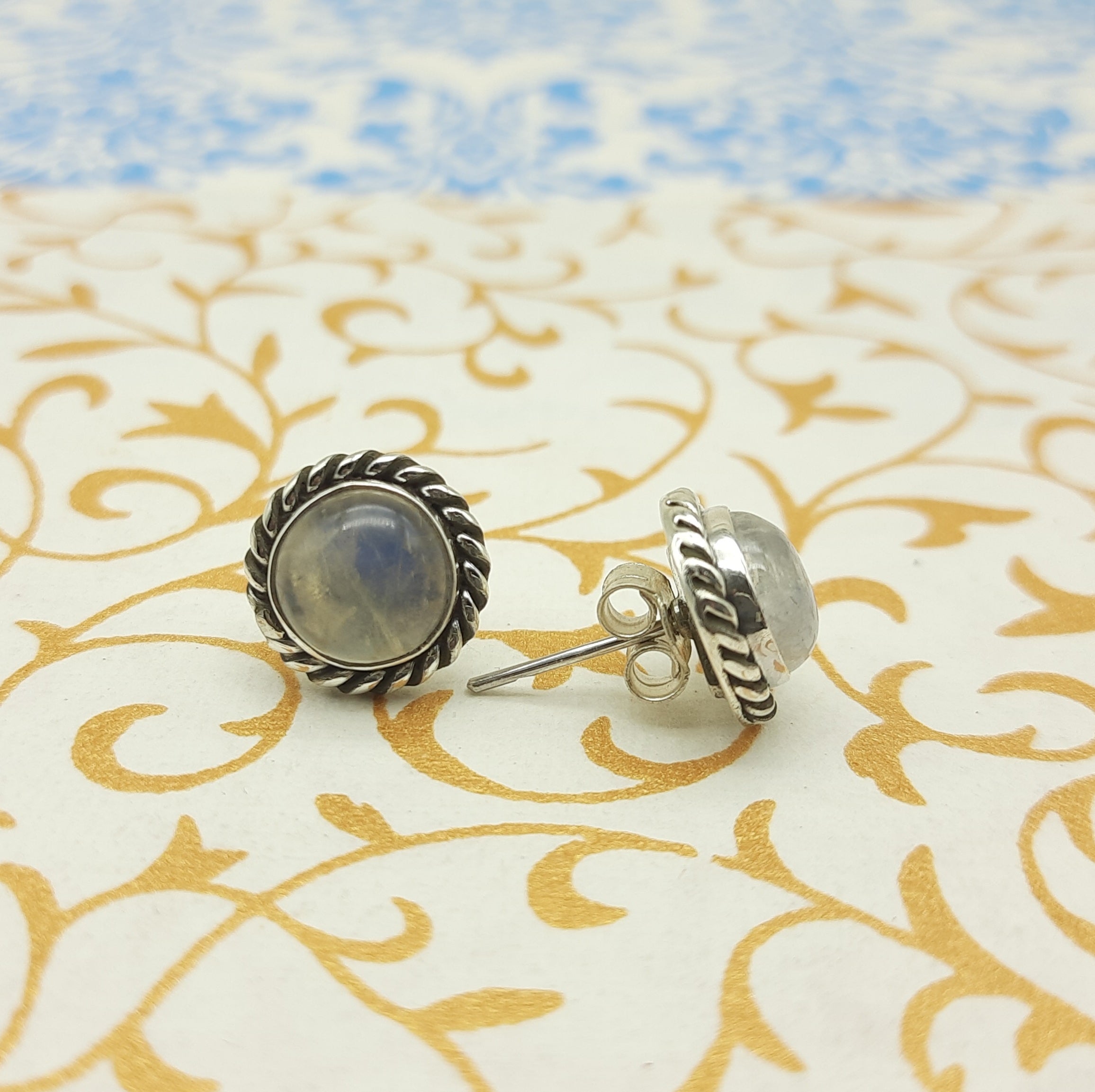 Natural Moonstone Round Earrings – 925 Sterling Silver Boho Jewelry