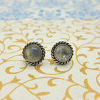 Natural Moonstone Round Earrings – 925 Sterling Silver Boho Jewelry