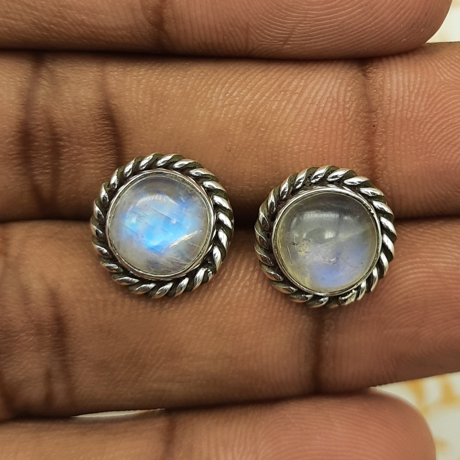 Natural Moonstone Round Earrings – 925 Sterling Silver Boho Jewelry