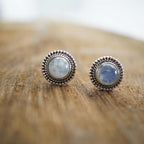 925 Sterling Silver Round Moonstone Gemstone Stud Earrings