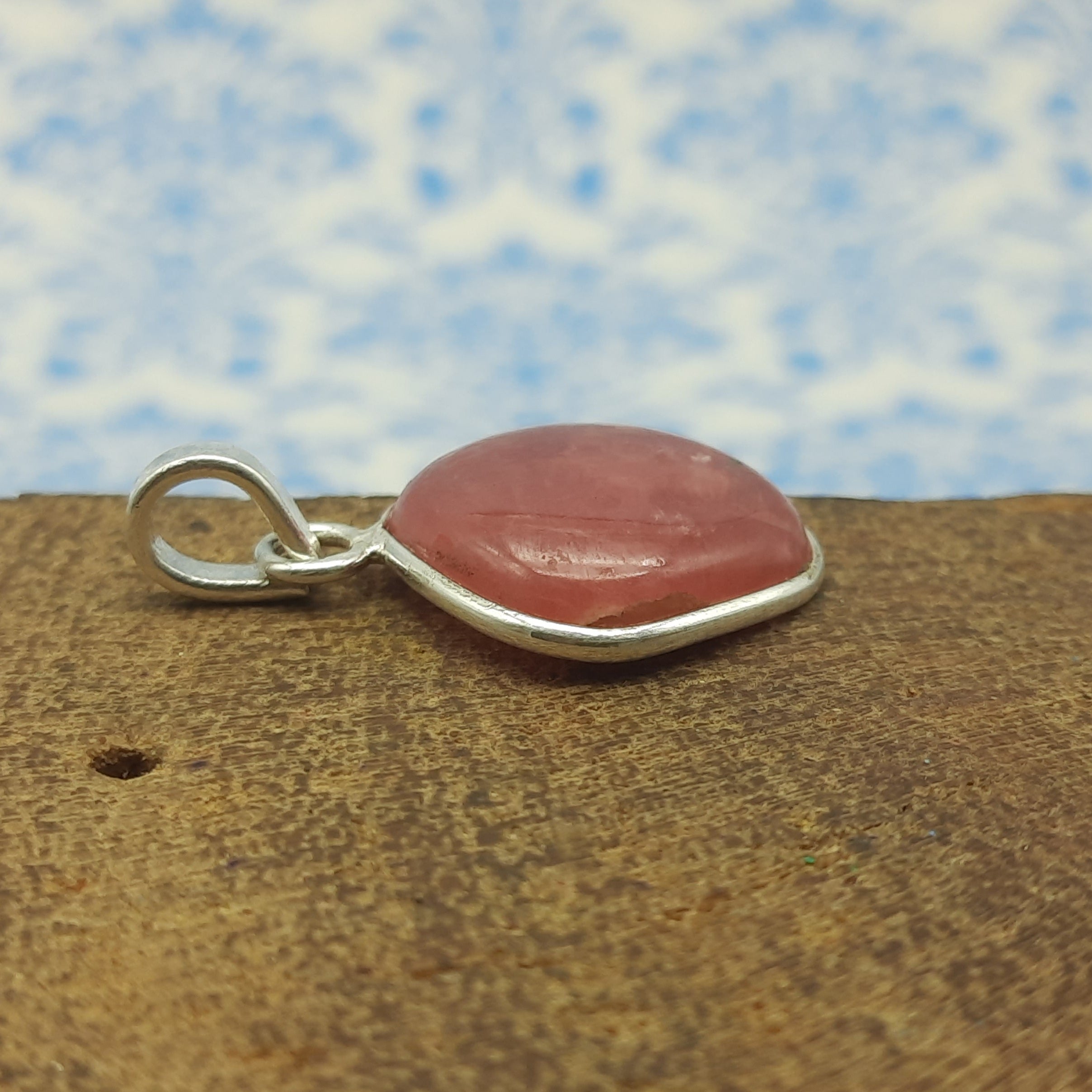 Rhodochrosite 925 Silver Bezel Dainty Pendant
