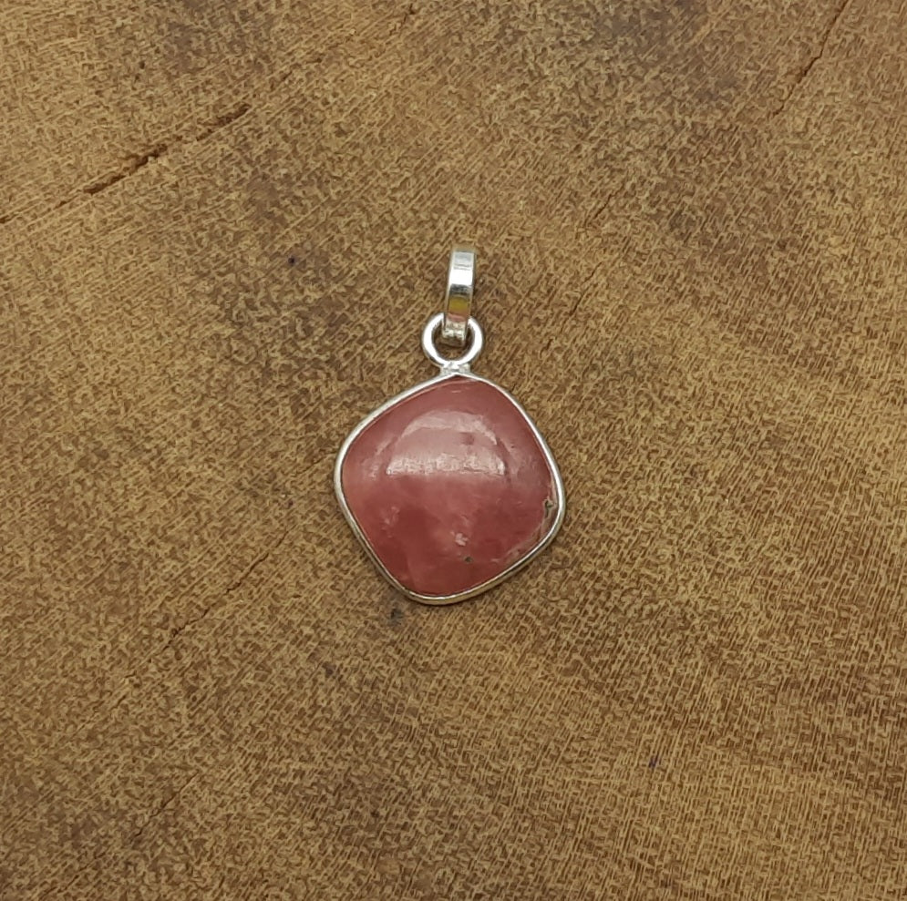 Rhodochrosite 925 Silver Bezel Dainty Pendant