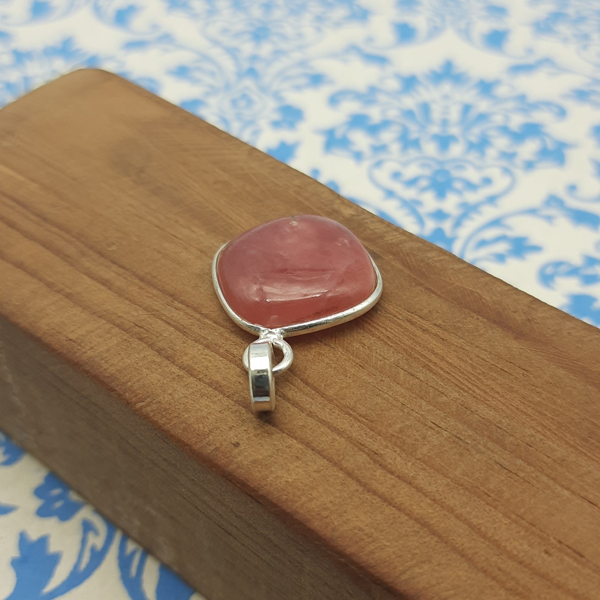 Rhodochrosite 925 Silver Bezel Dainty Pendant